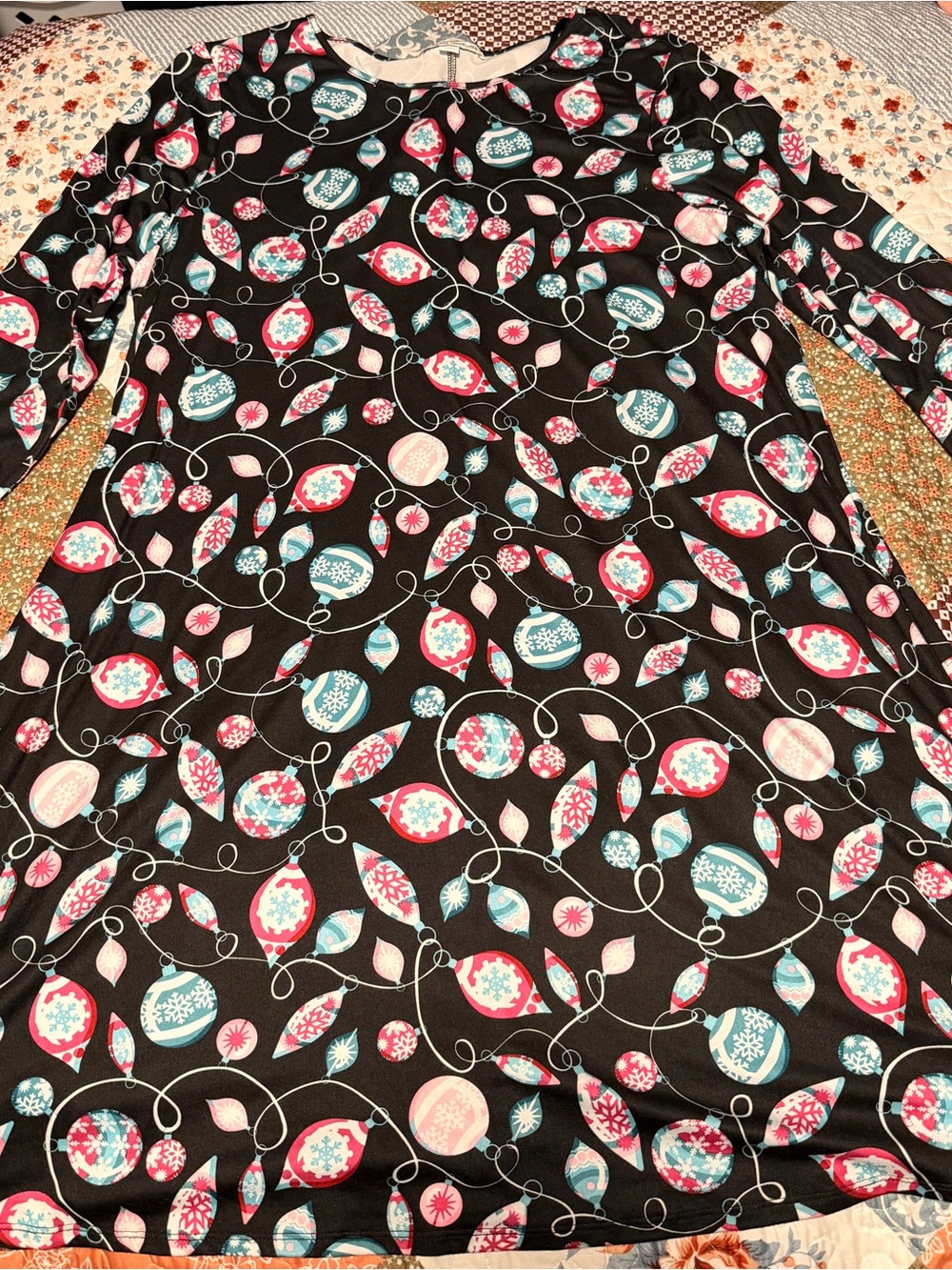 Celebrate Together Christmas Ornament Swing Dress XL Holiday Long Sleeve